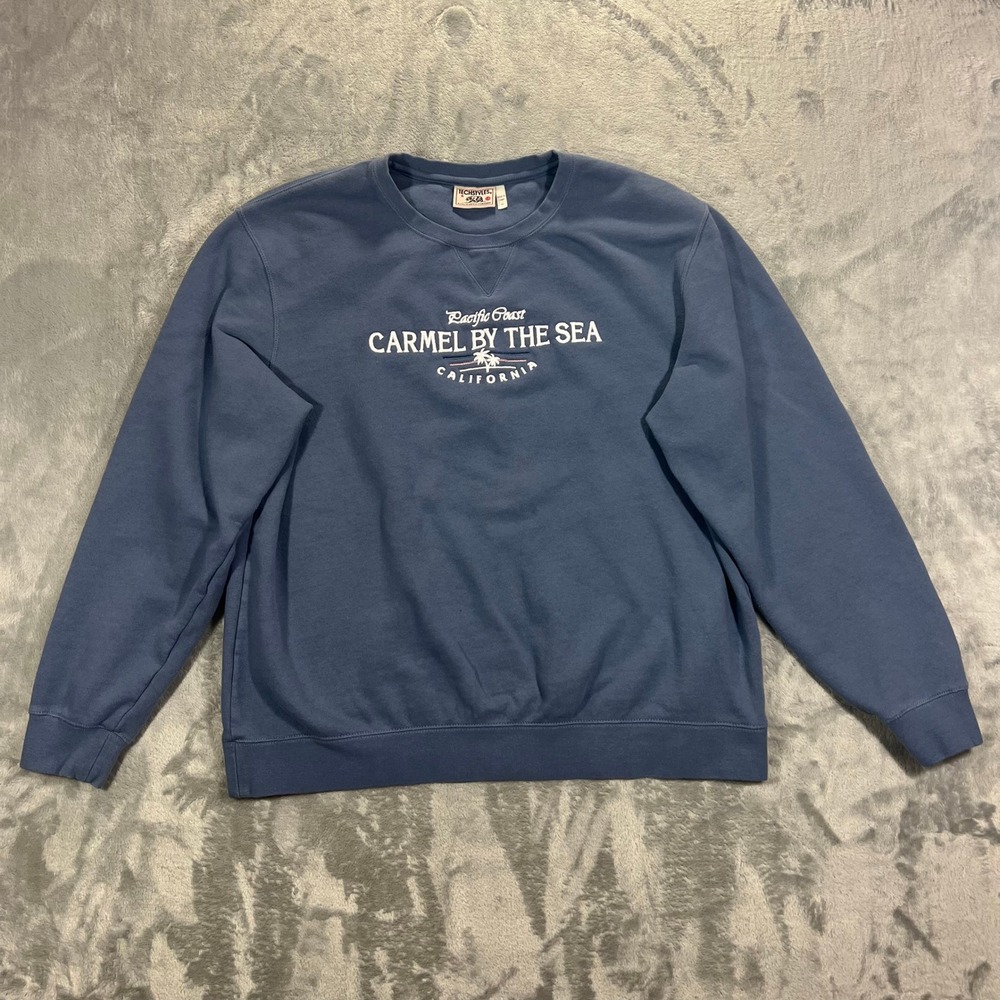 Carmel By The Sea Embroidered Pullover Sweatshirt Adult Large Blue Techstyles